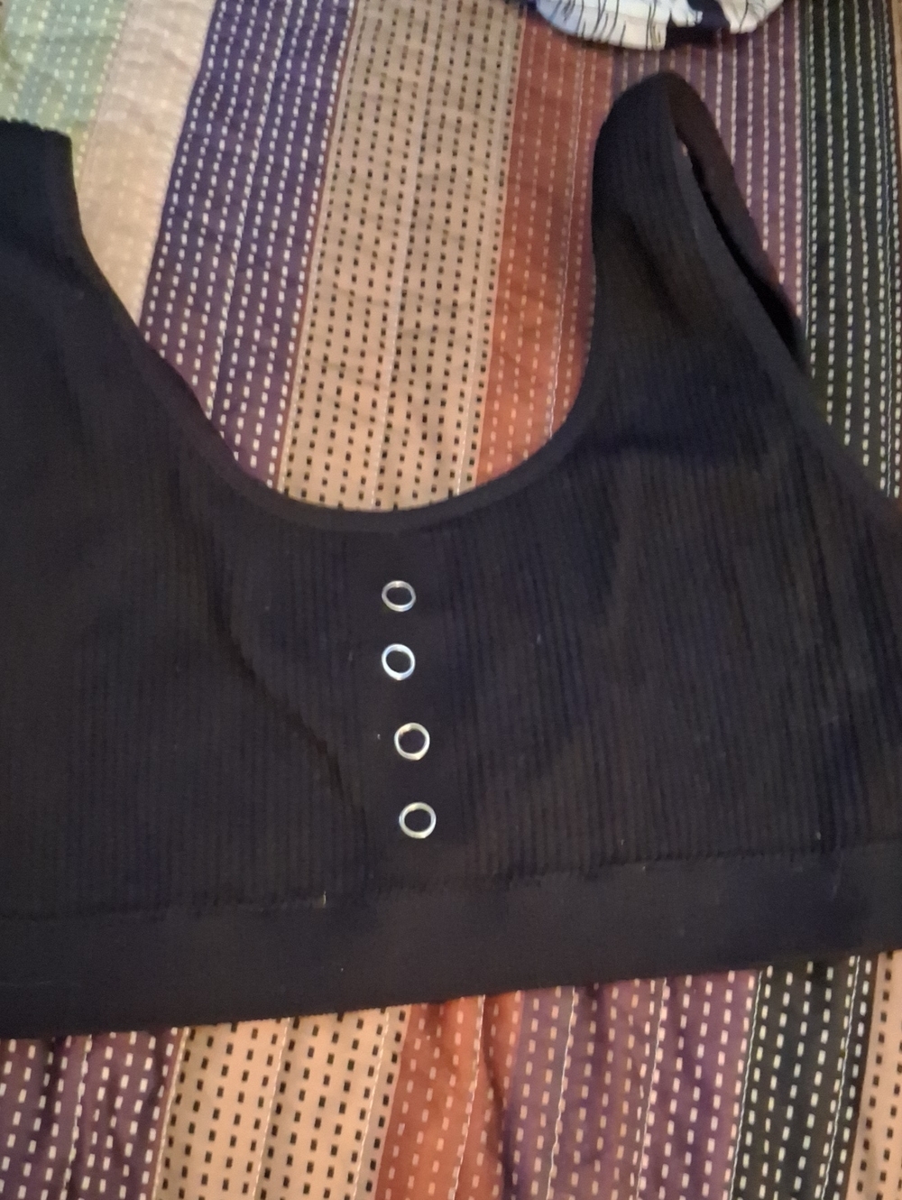 Lucky Brand Black Ribbed Crop Bralette with Silver Ring Accents